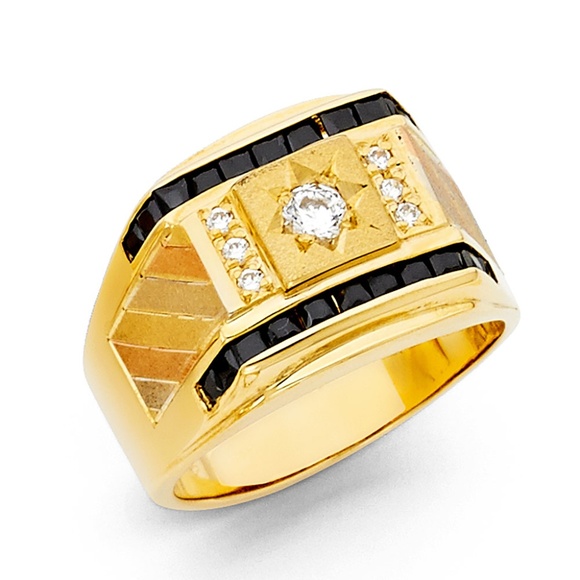 14K Yellow Gold CZ Men's Sapphire Ring